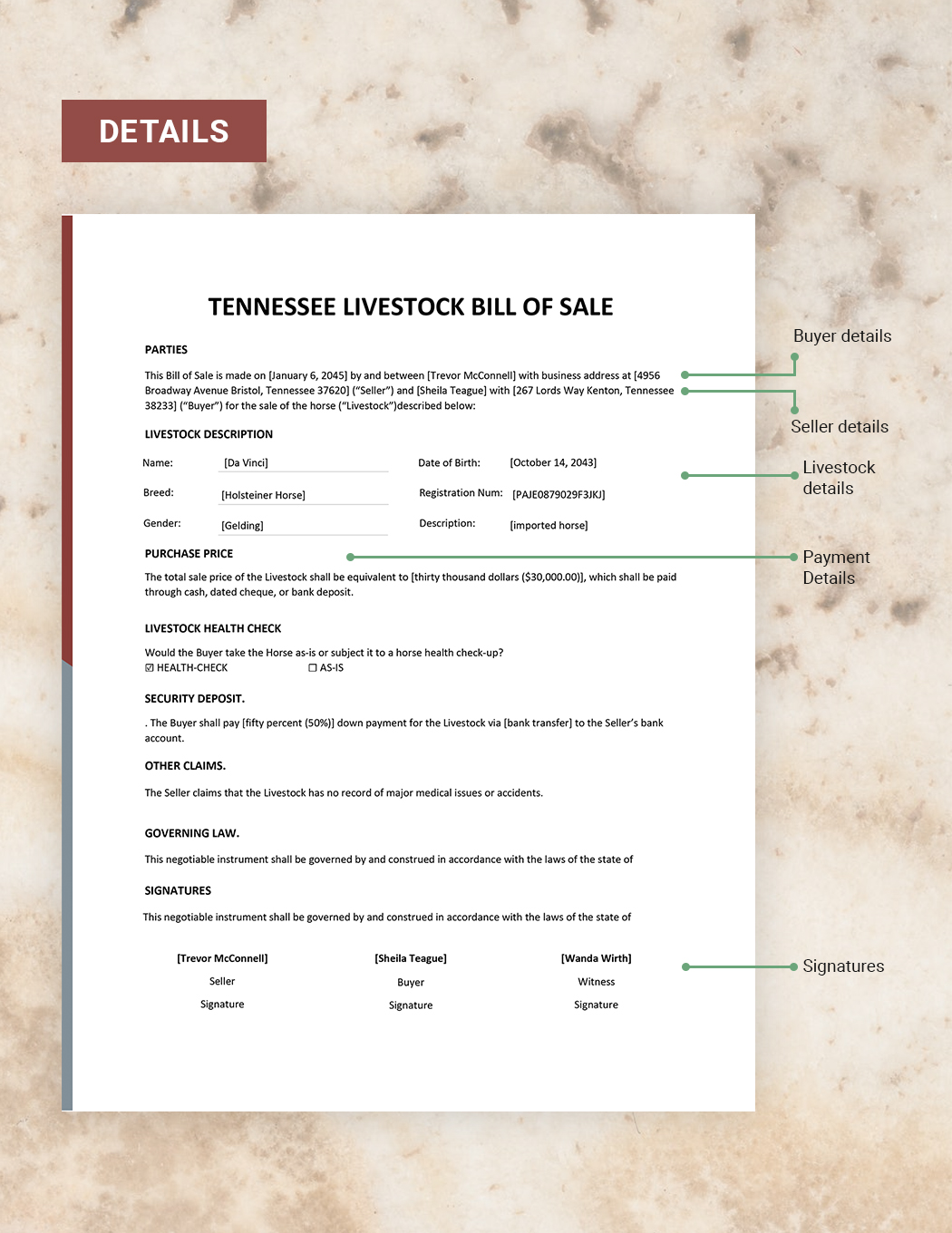 Tennessee Livestock Bill of Sale Template