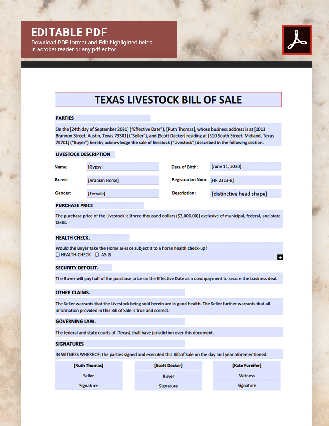 Cattle Bill Of Sale Template