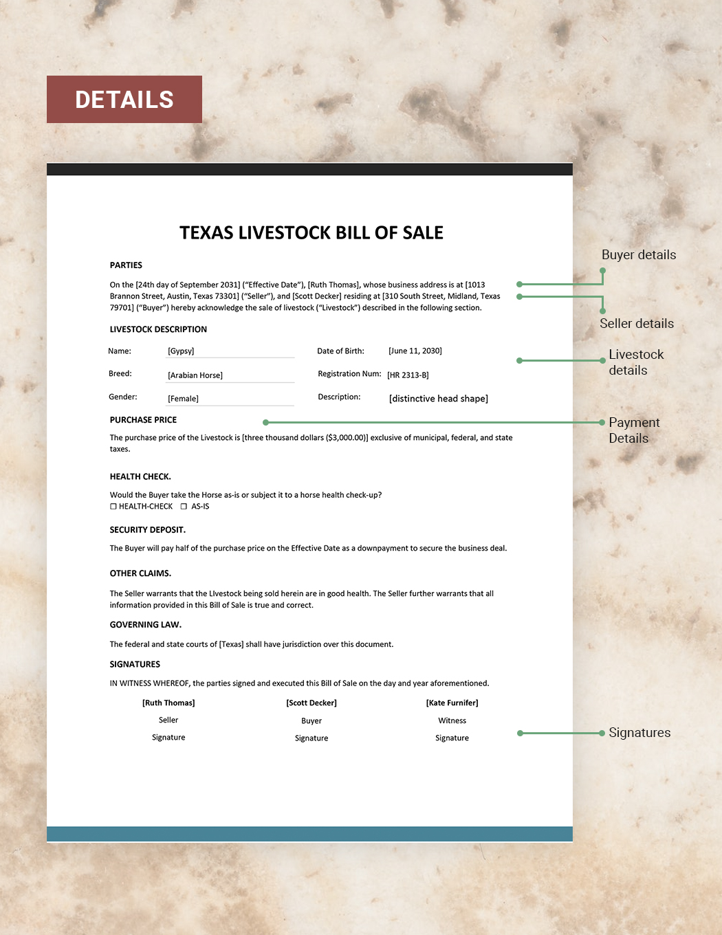 Texas Livestock Bill Of Sale Template