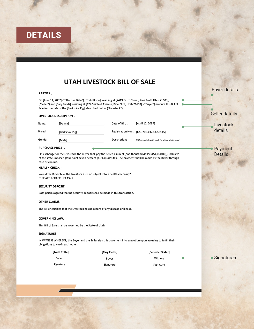Utah Livestock Bill of Sale Template