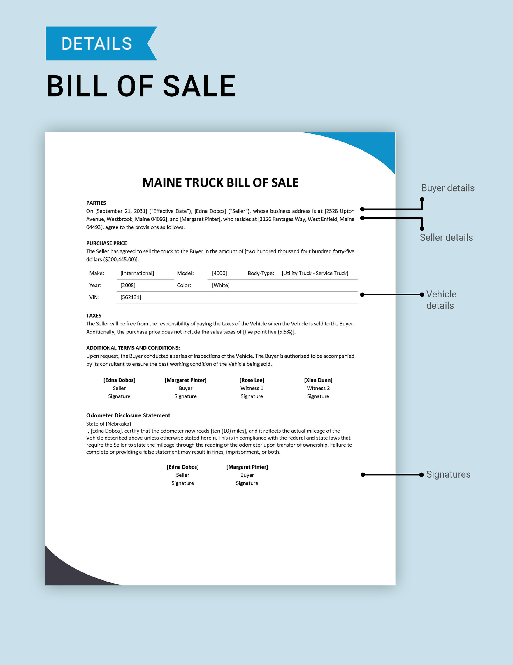 Maine Truck Bill of Sale Template