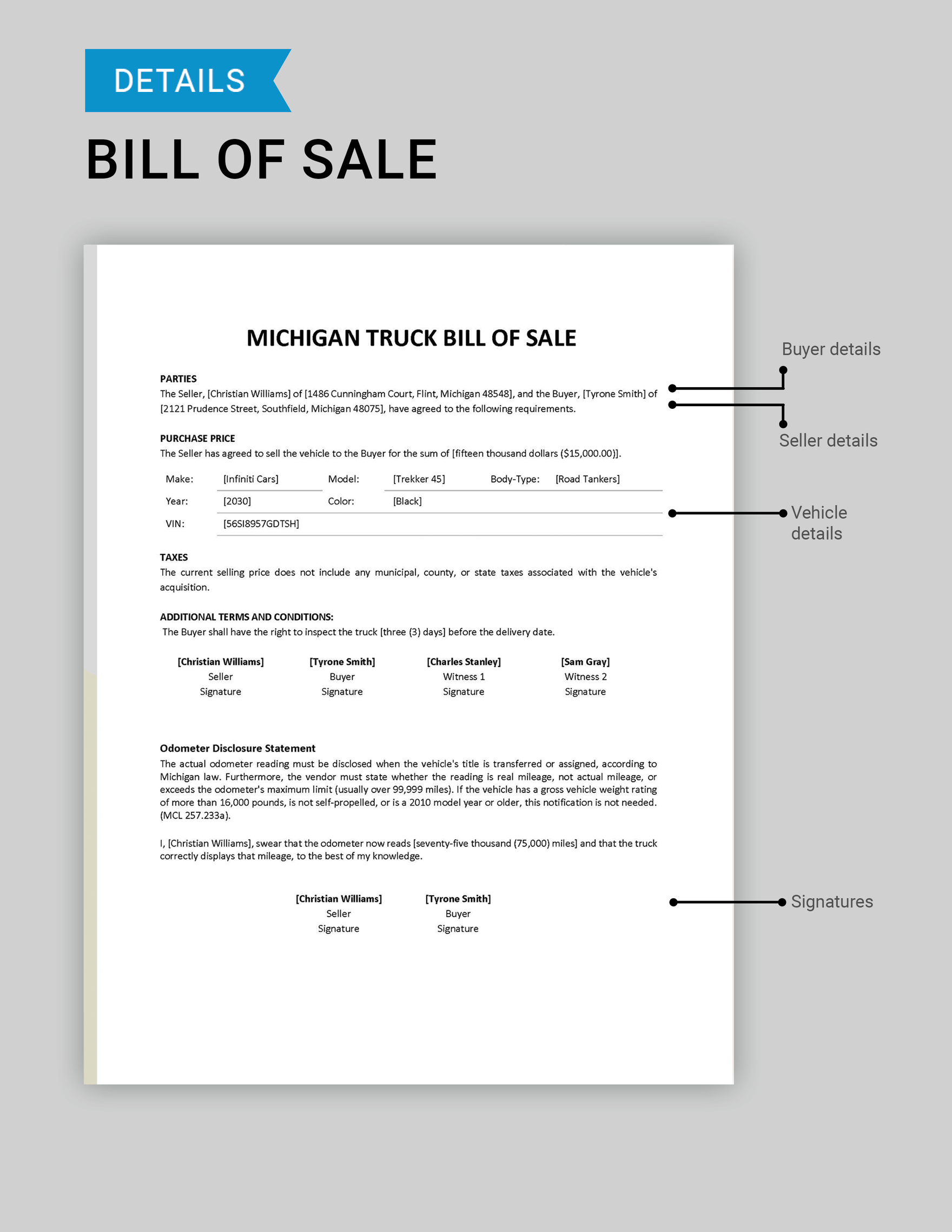 Michigan Truck Bill of Sale Template