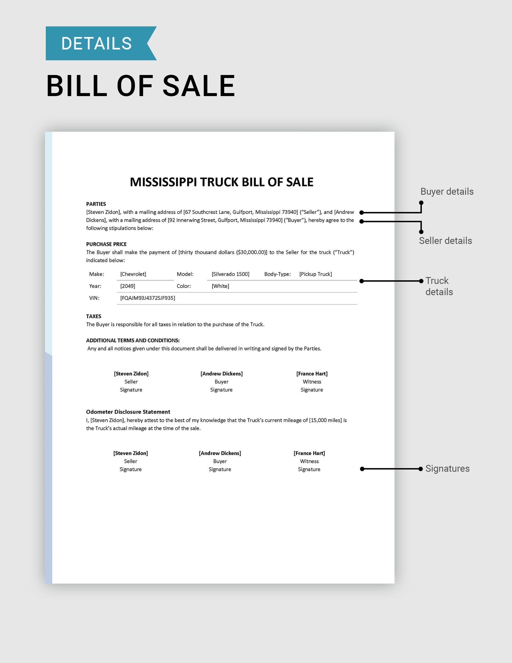 Mississippi Truck Bill of Sale Template