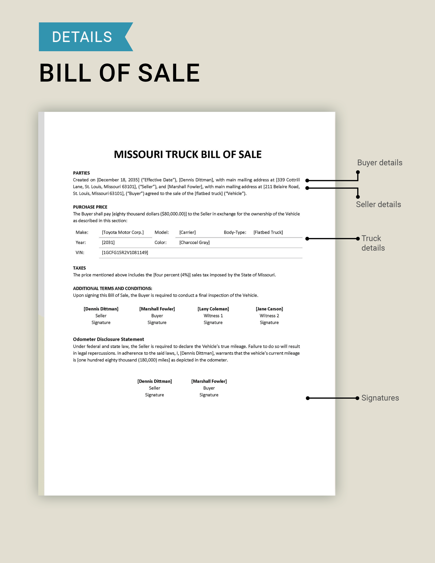 Missouri Truck Bill of Sale Template