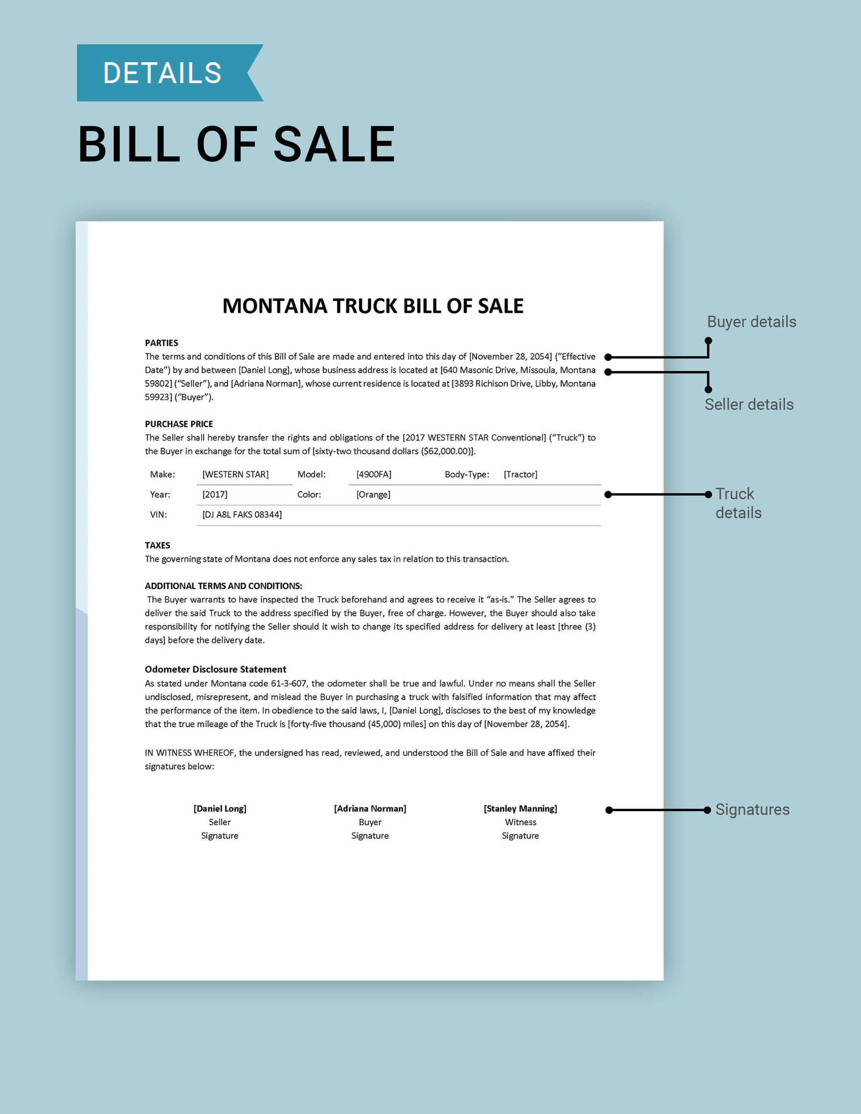 Montana Truck Bill of Sale Template