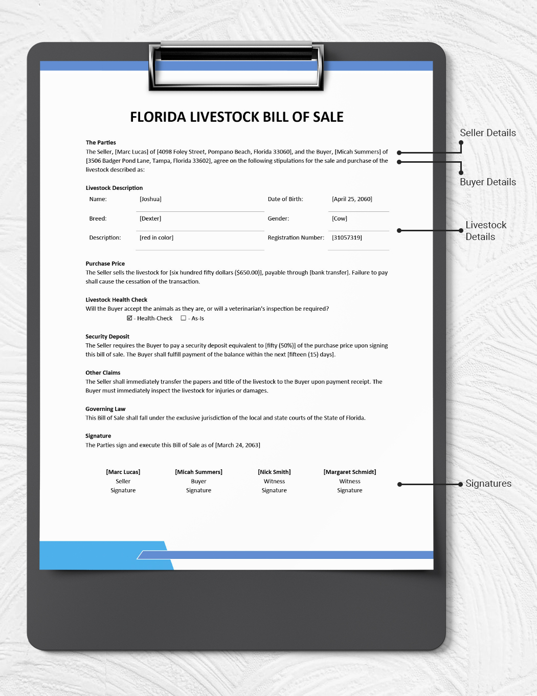 Florida Livestock Bill of Sale Template
