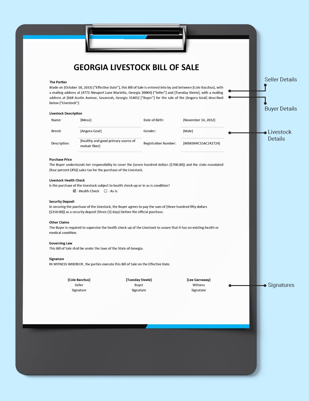 Georgia Livestock Bill of Sale Form Template
