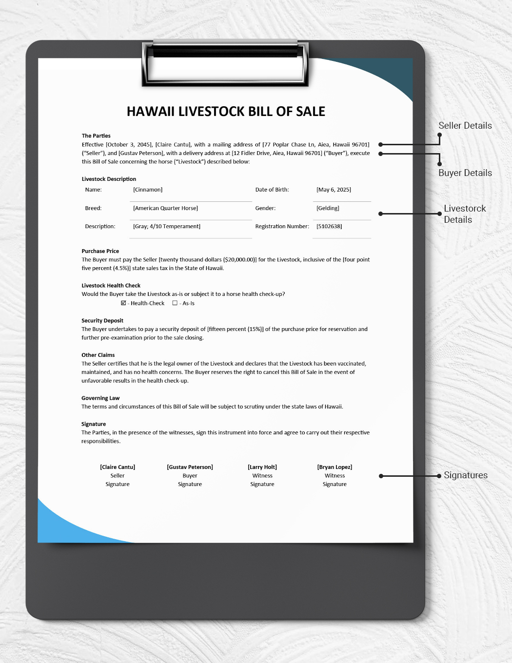Hawaii Livestock Bill of Sale Template
