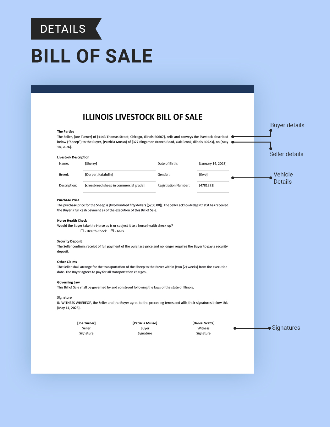 Illinois Livestock Bill of Sale Template
