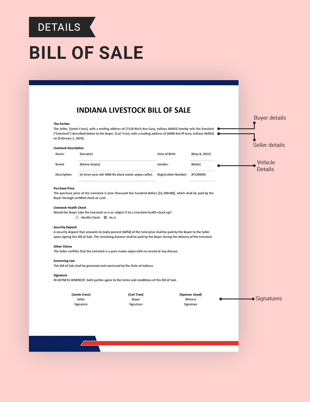 Indiana Livestock Bill of Sale Template