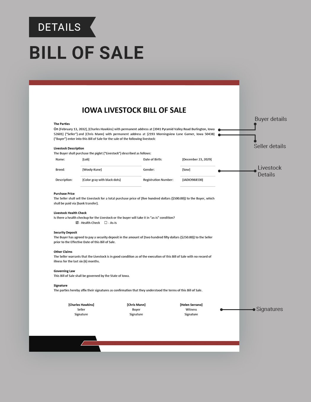 Iowa Livestock Bill of Sale Template