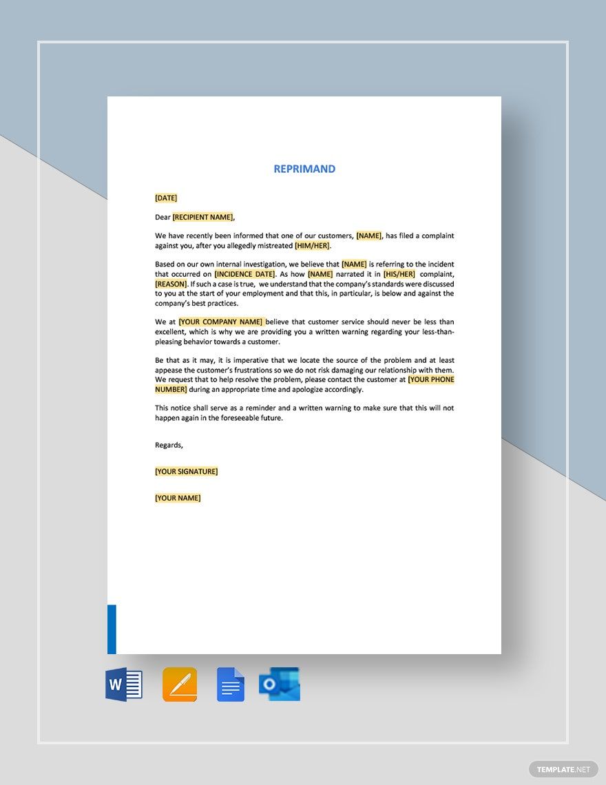 Reprimand Template in Google Docs, Pages, Word, Outlook, PDF - Download | Template.net