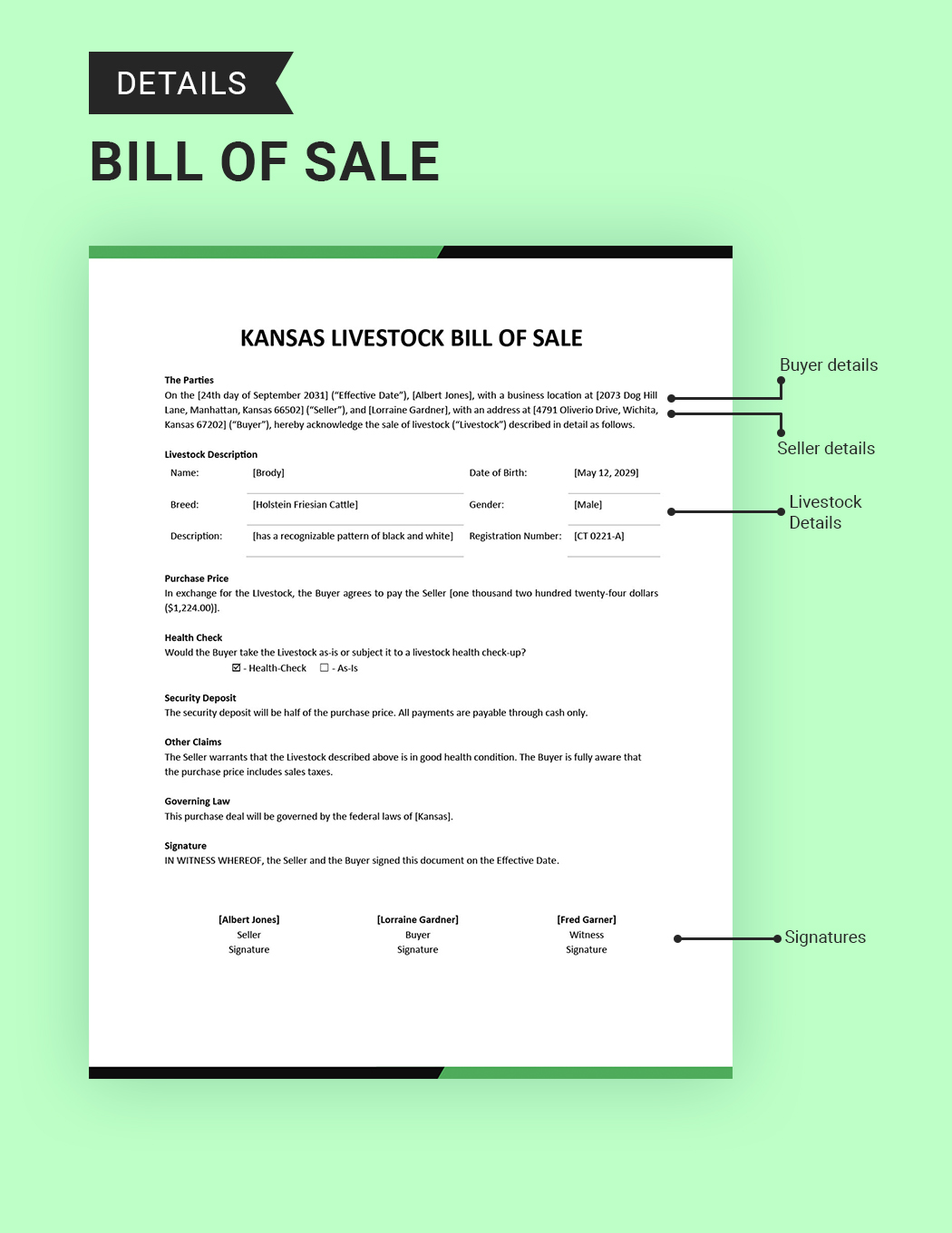 Kansas Livestock Bill of Sale Template