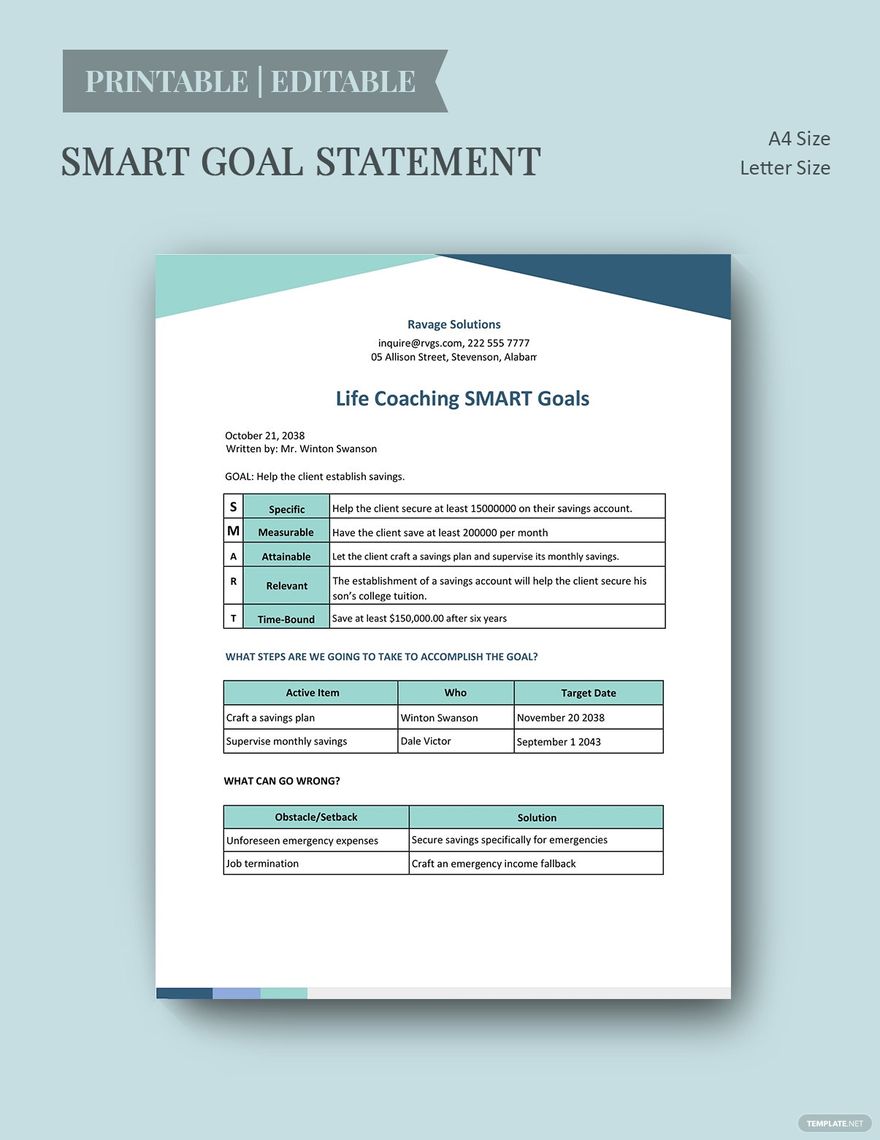 Life Coaching Smart Goals Template