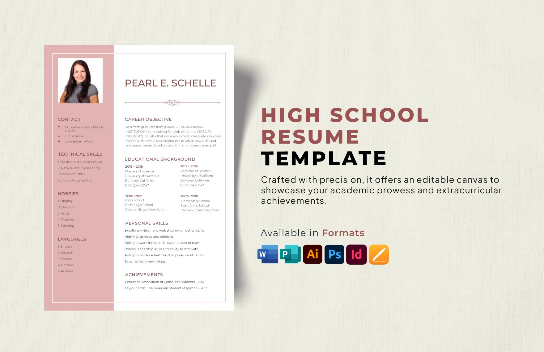 High School Resume in Word, PDF, Illustrator, PSD, Apple Pages, Publisher, InDesign