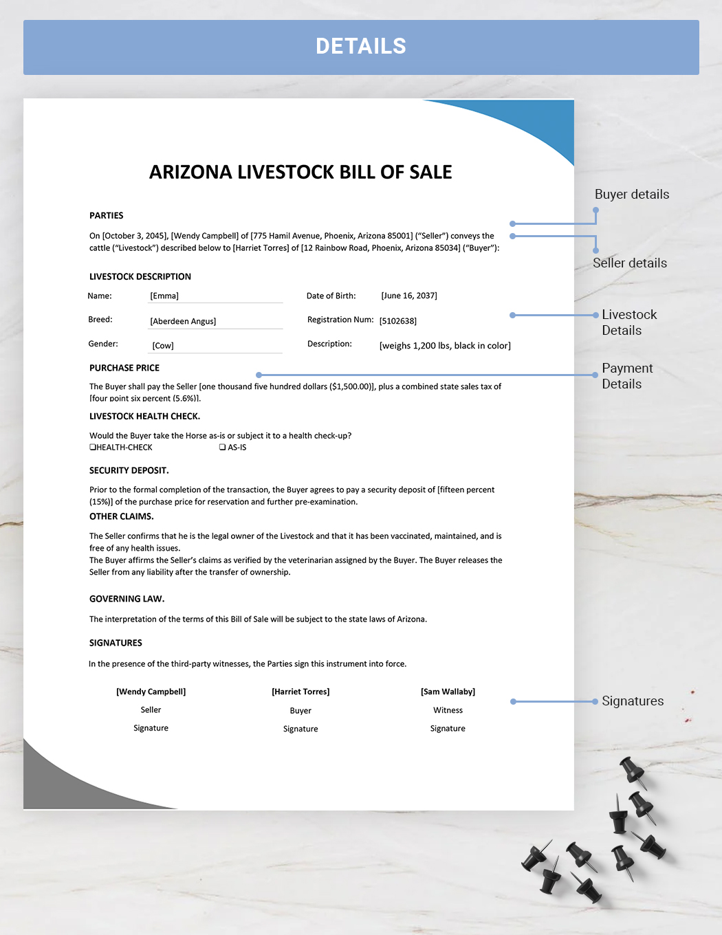 Arizona Livestock Bill of Sale Form Template