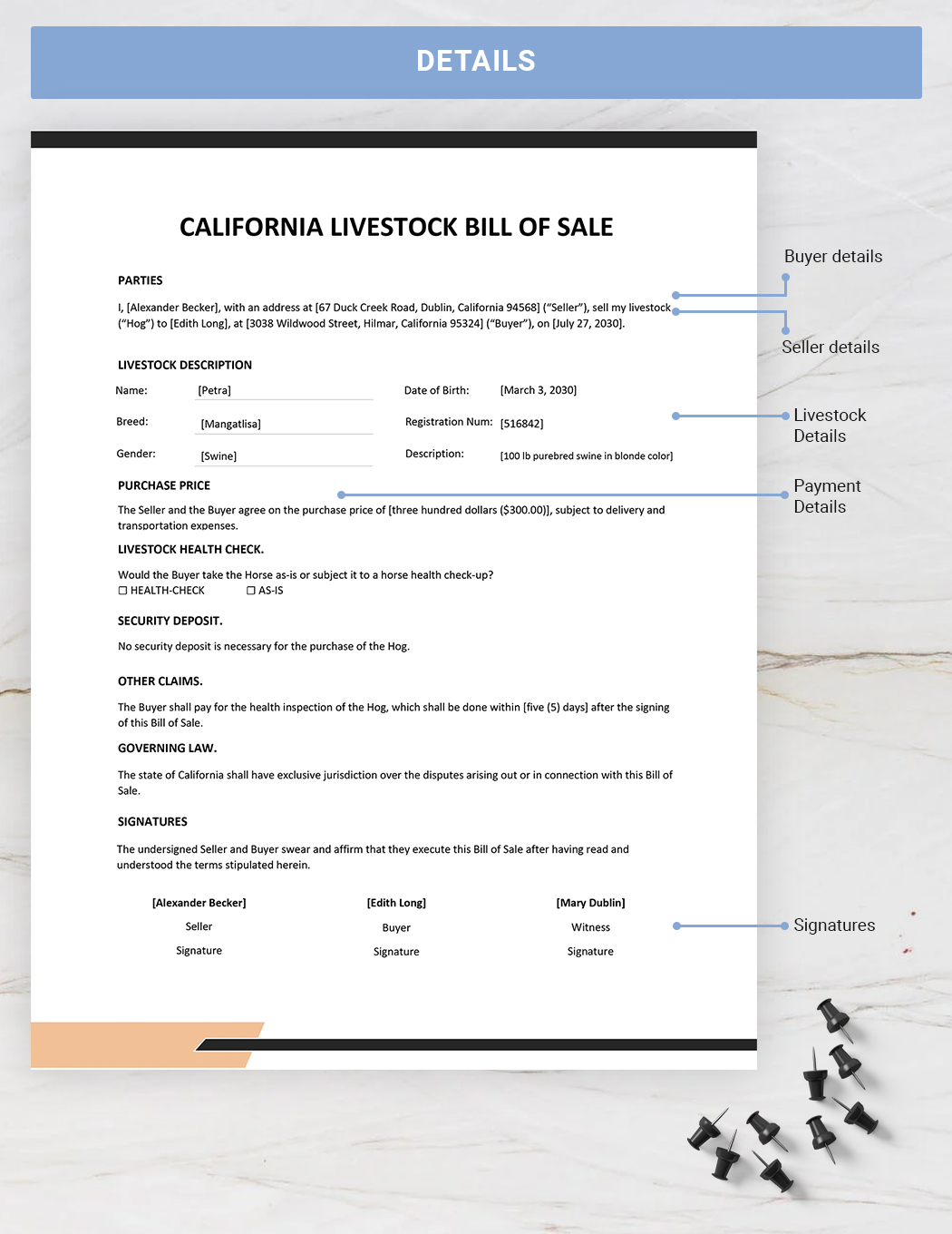 California Livestock Bill of Sale Template