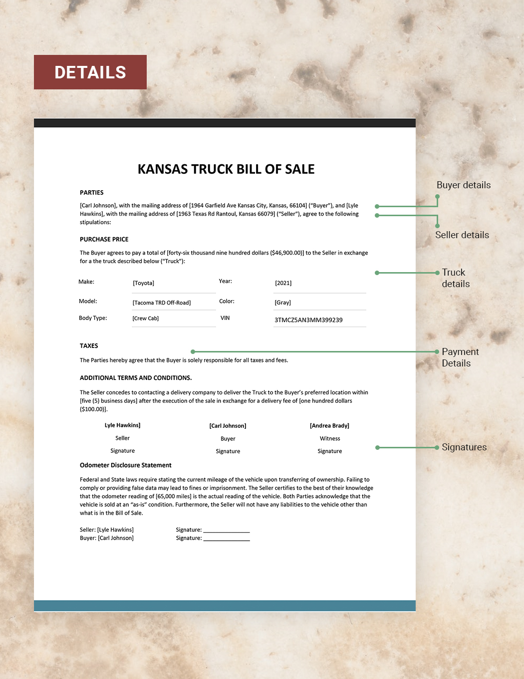 Kansas Truck Bill of Sale Template