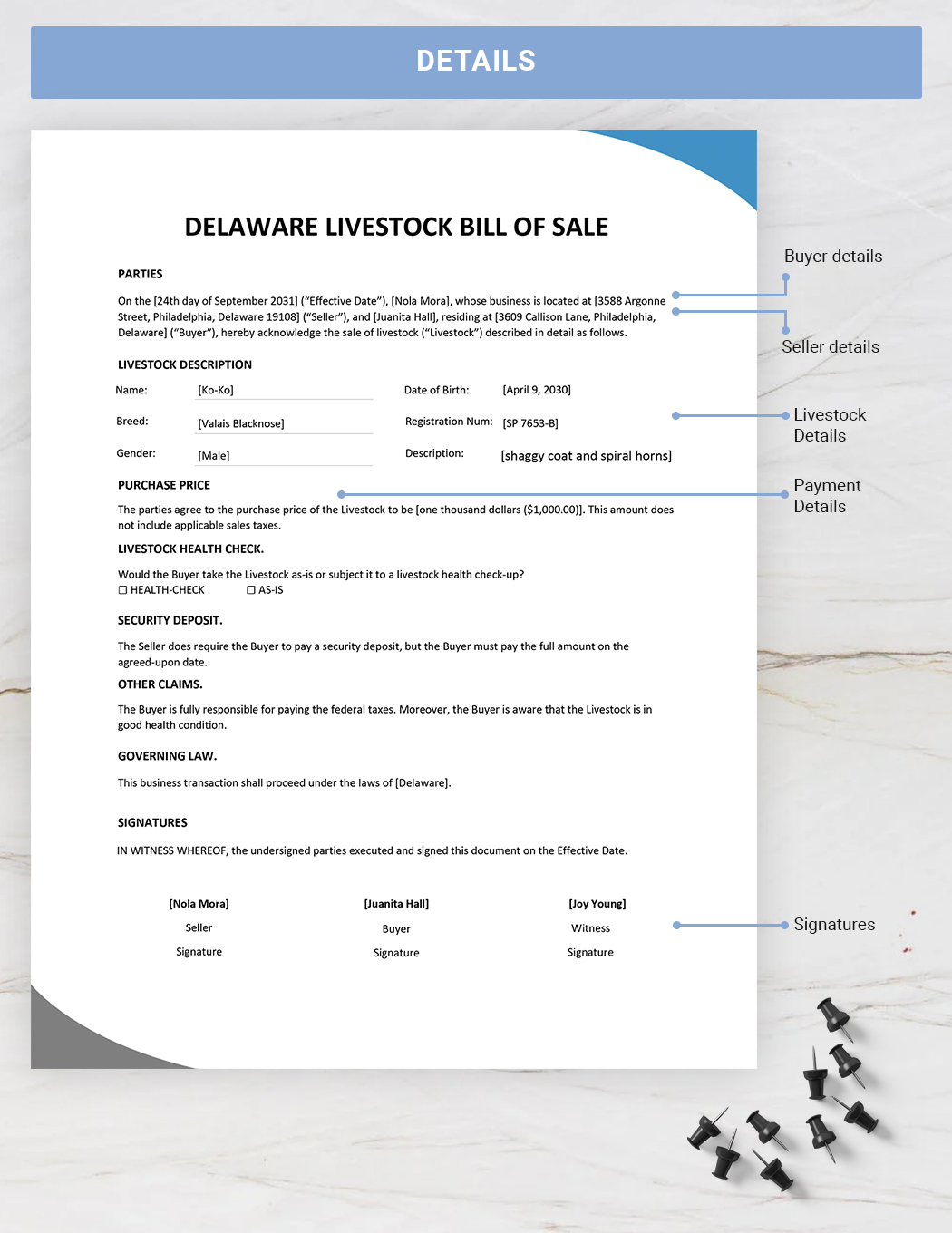 Delaware Livestock Bill of Sale Template