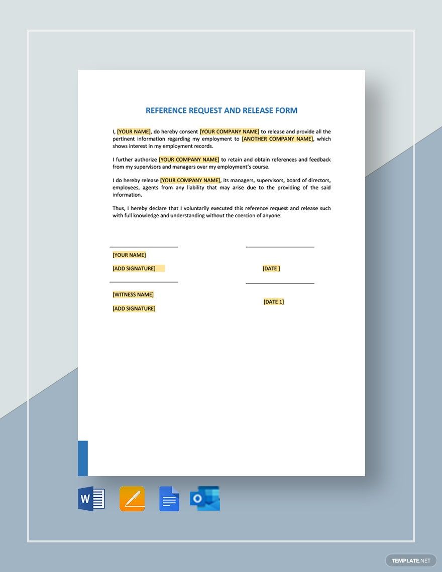 Free Reference Request and Release Form Template