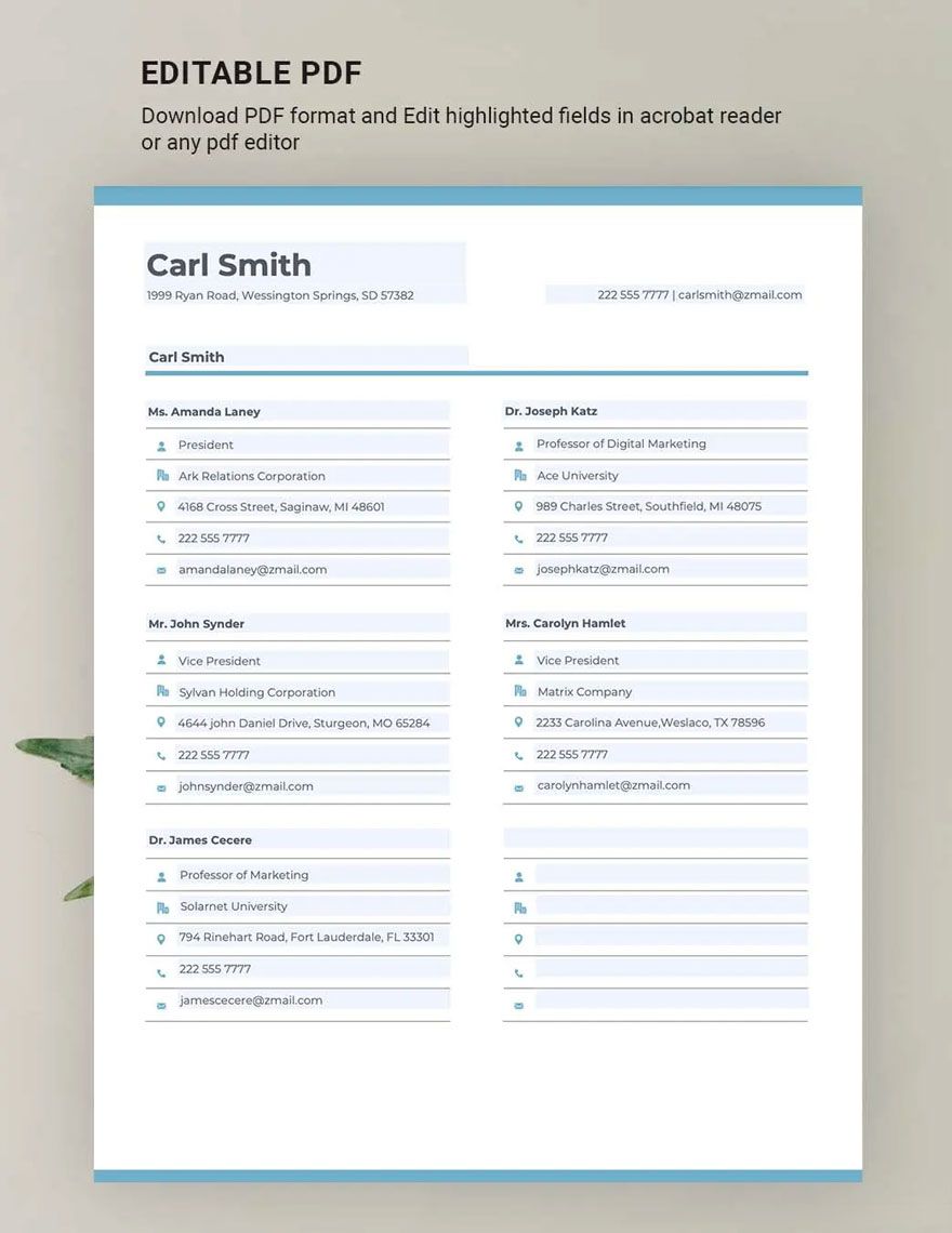 Reference List pdf Template