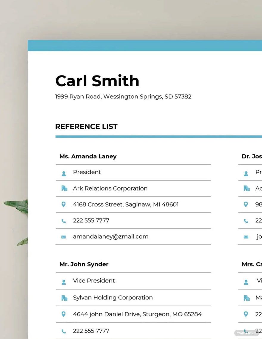 Sample Reference List Template