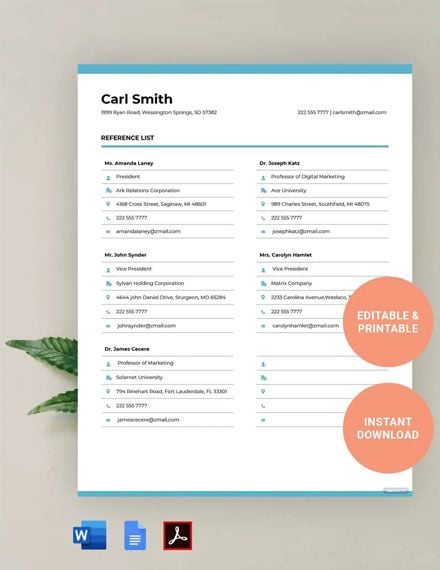 Free Simple Reference List Template