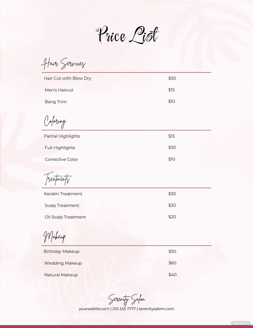 Free Free Price List Template Google Docs Word PDF Template