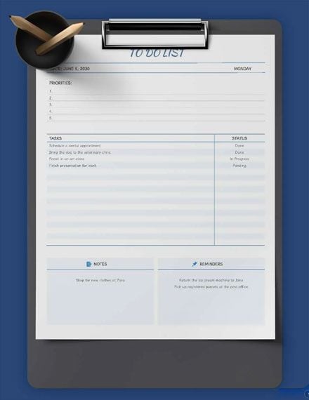 To DO List Template To DO List Sample