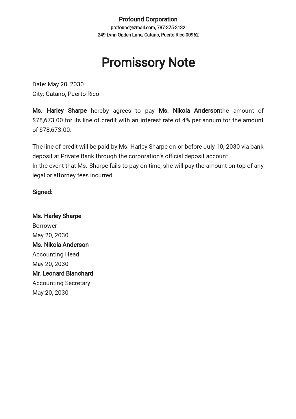 Promissory Note Payoff Letter