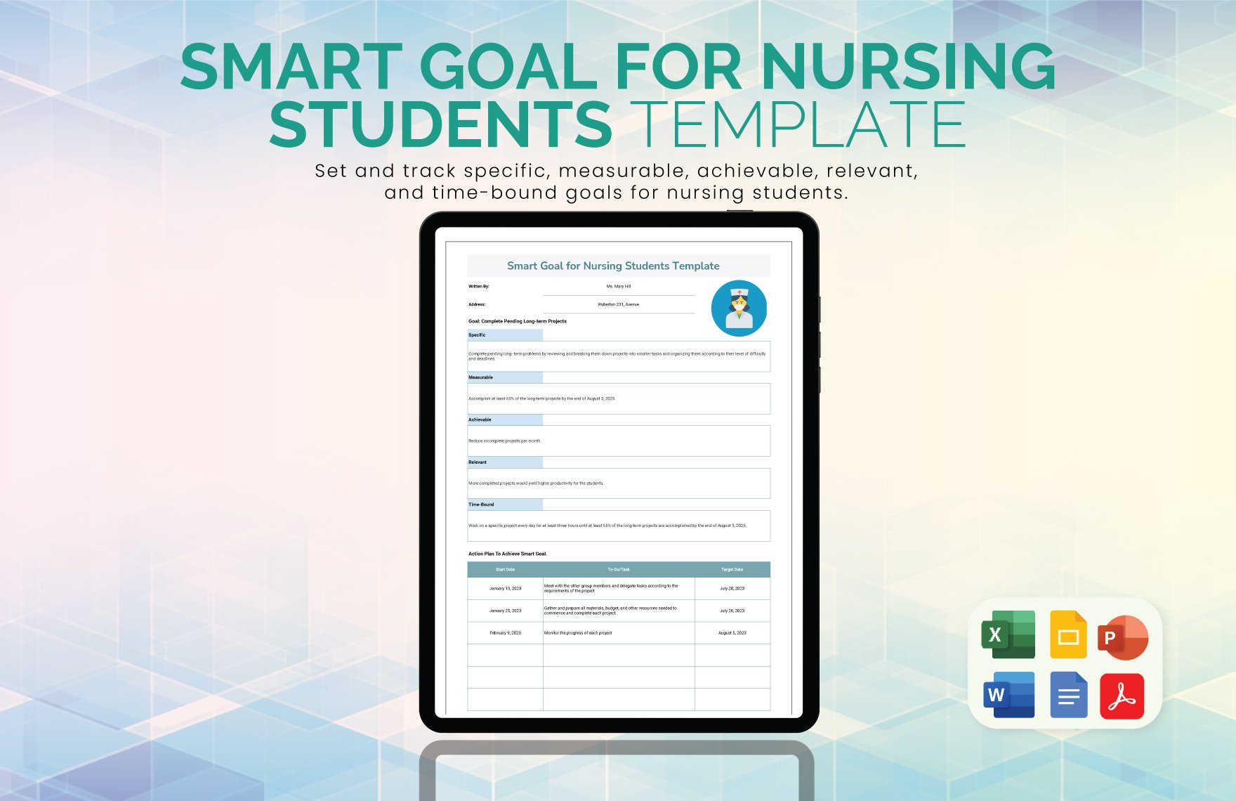 Smart Goal For Nursing Students Template in Word, Google Docs, Excel, PDF, Google Sheets, PowerPoint, Google Slides