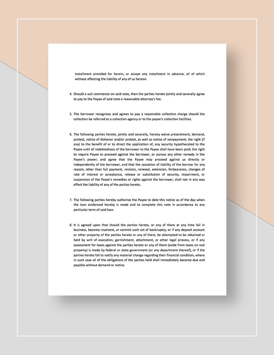 Promissory Note With Acceleration Clause Template