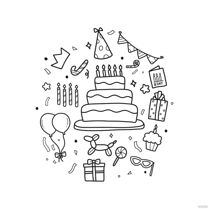 Vetor de happy birthday-hand drawn lettering with birthday cake and balloon  illustration isolated on white background. hand drawn vector. birthday  party. doodle art for greeting card, poster, banner,decoration do Stock |  Adobe
