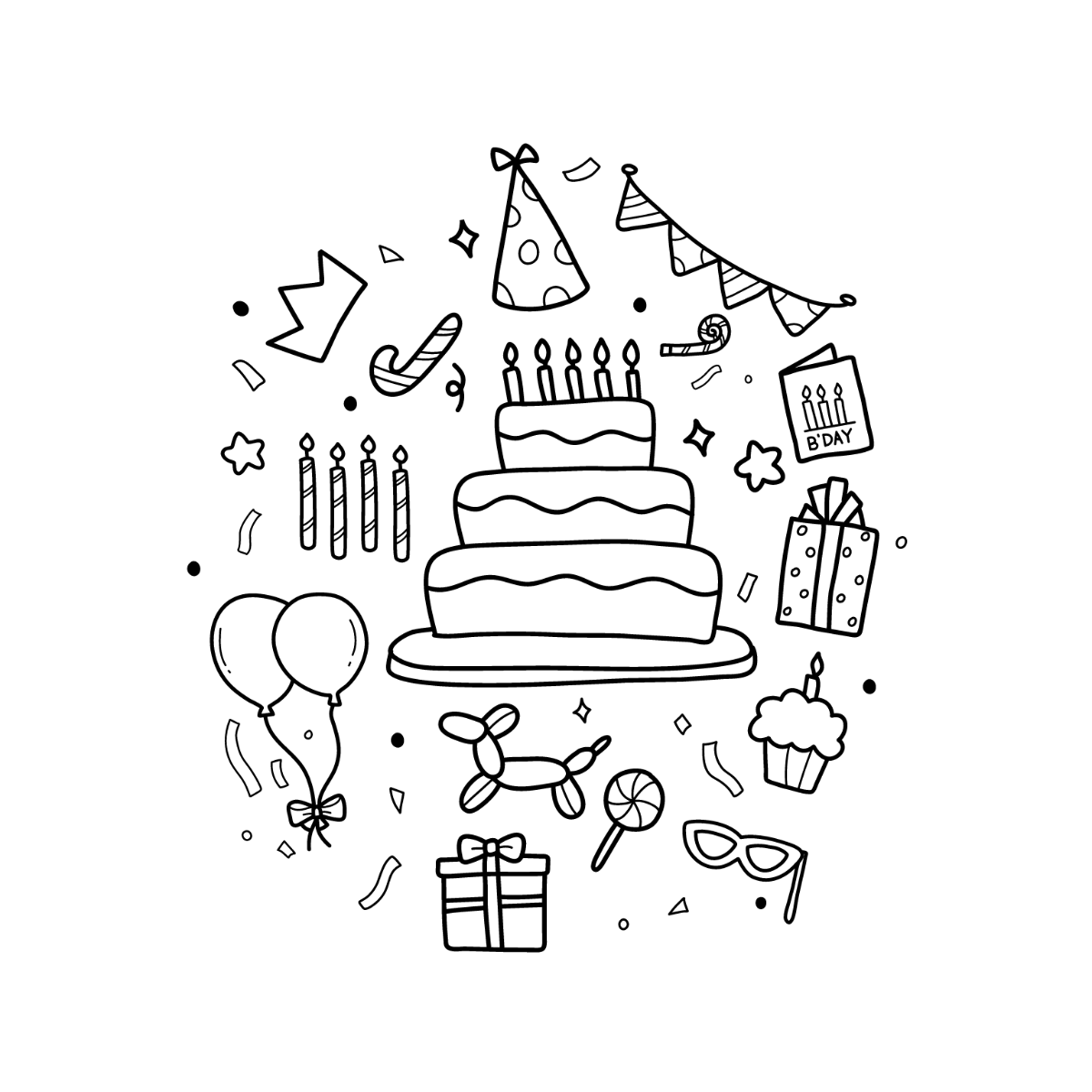 Birthday Doodle Vector Template
