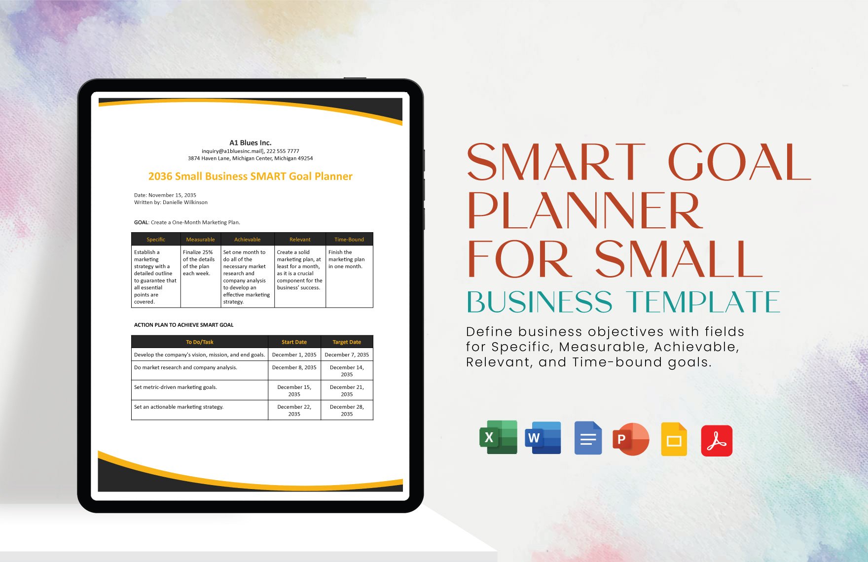 Free SMART Goal Planner for Small Business Template in Word, Google Docs, Excel, PDF, PowerPoint, Google Slides
