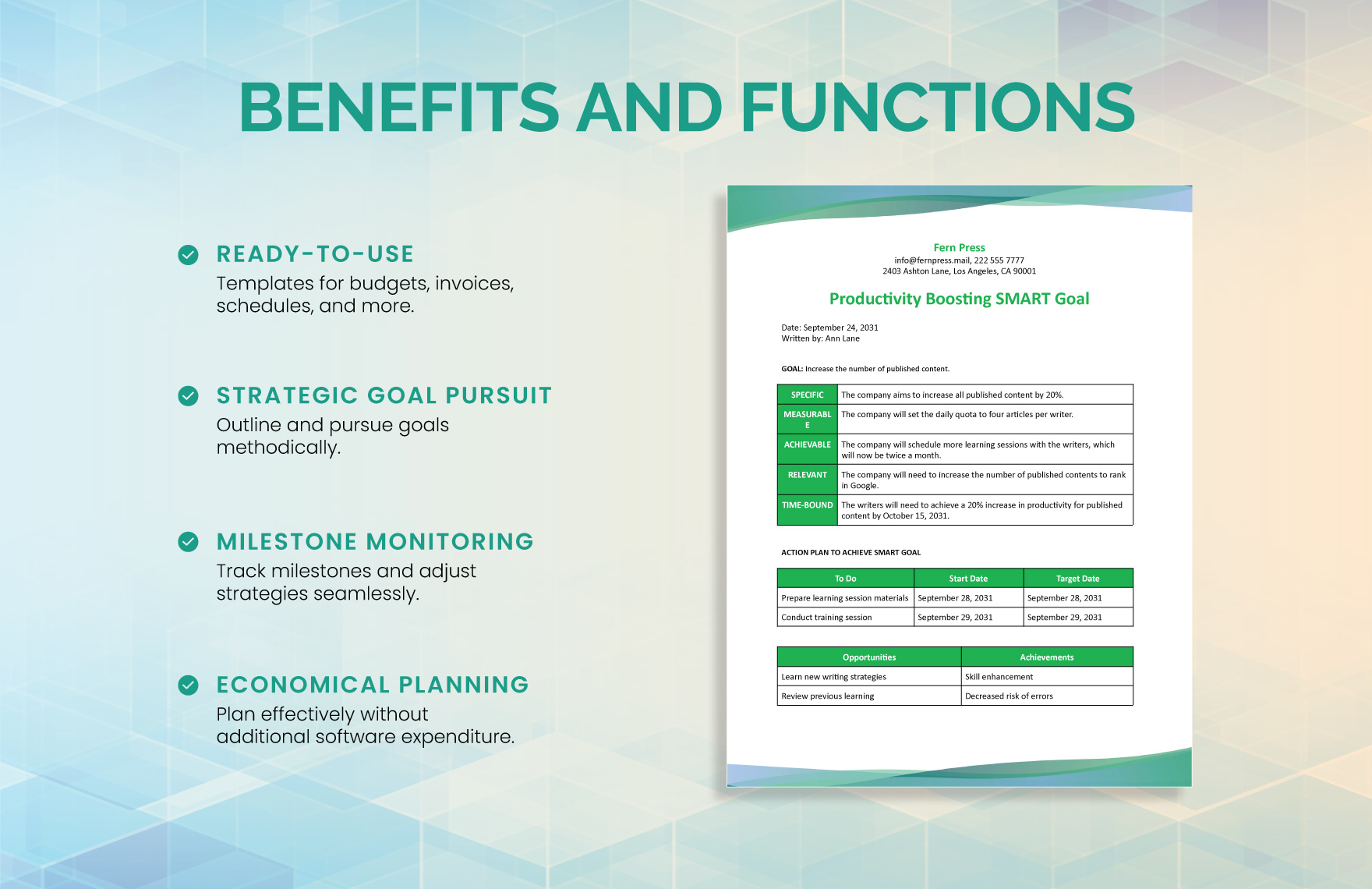 Productivity Boosting Smart Goals Template