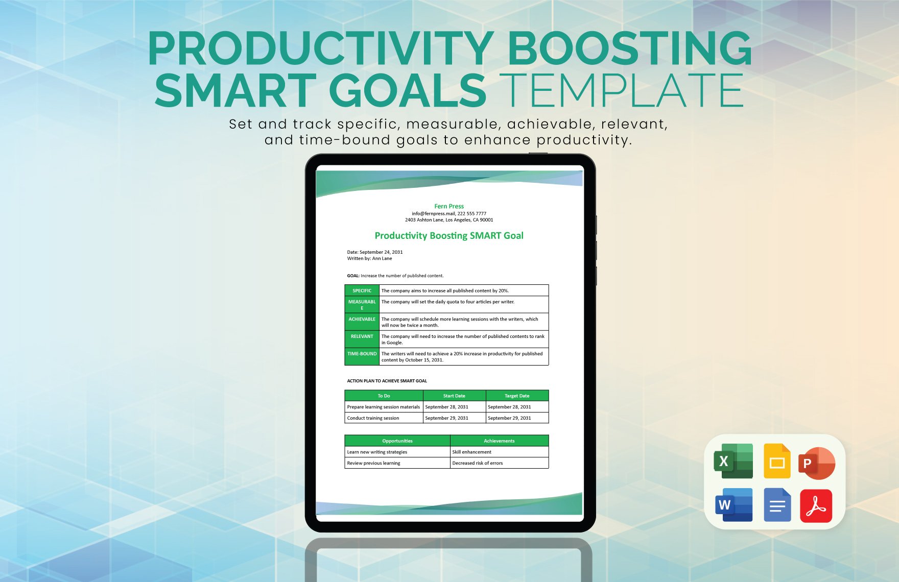 Productivity Boosting Smart Goals Template in Word, Google Docs, Excel, PDF, PowerPoint, Google Slides