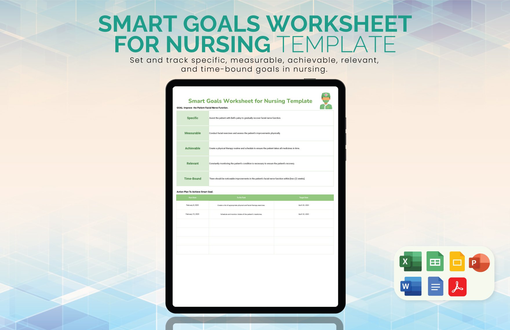 Smart Goals Worksheet For Nursing Template in Word, Google Docs, Excel, PDF, Google Sheets, PowerPoint, Google Slides