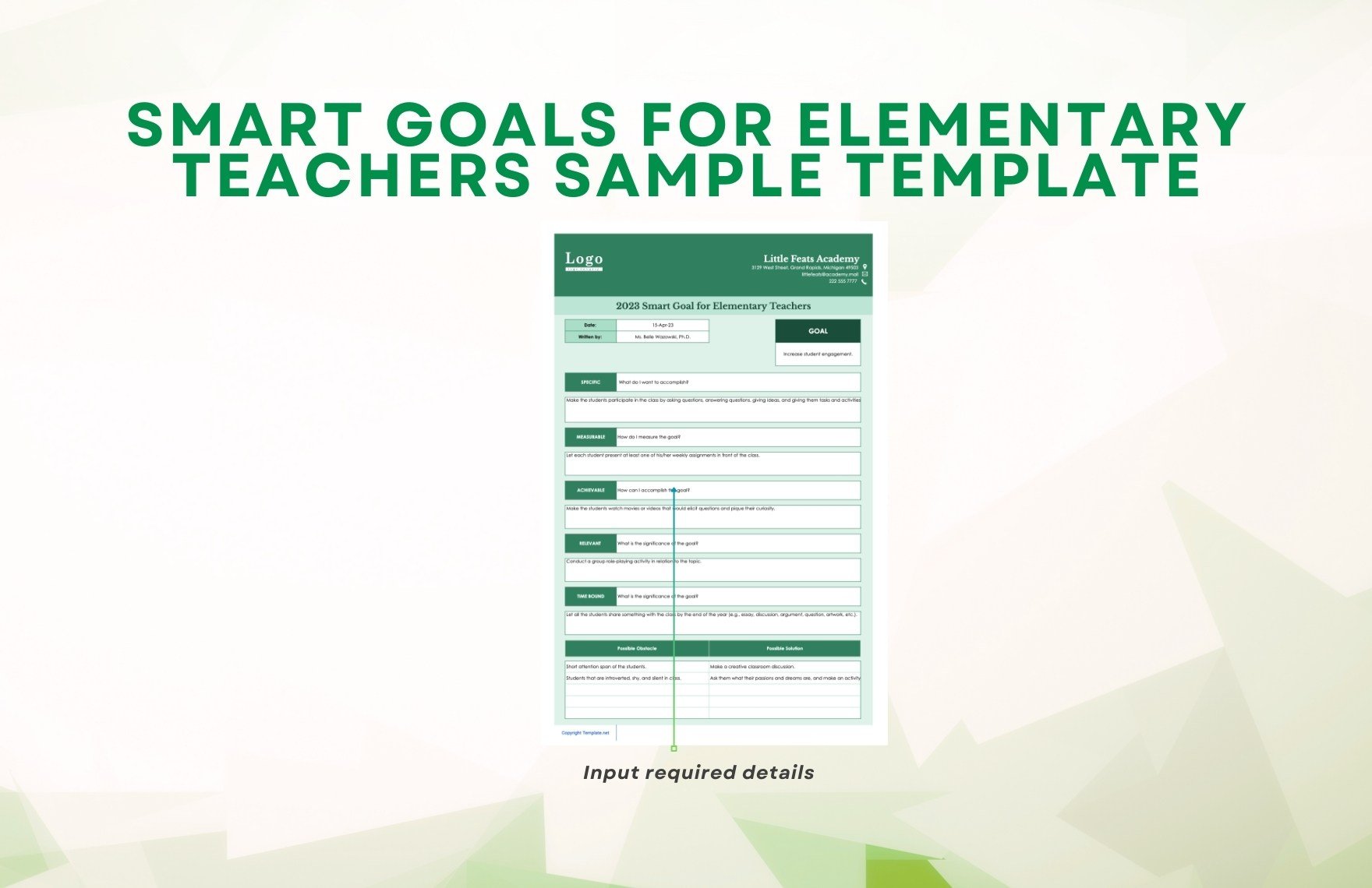 Smart Goals for Elementary Teachers Sample Template