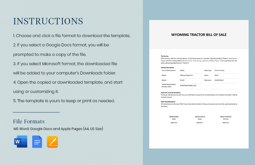 Wyoming Tractor Bill of Sale Template