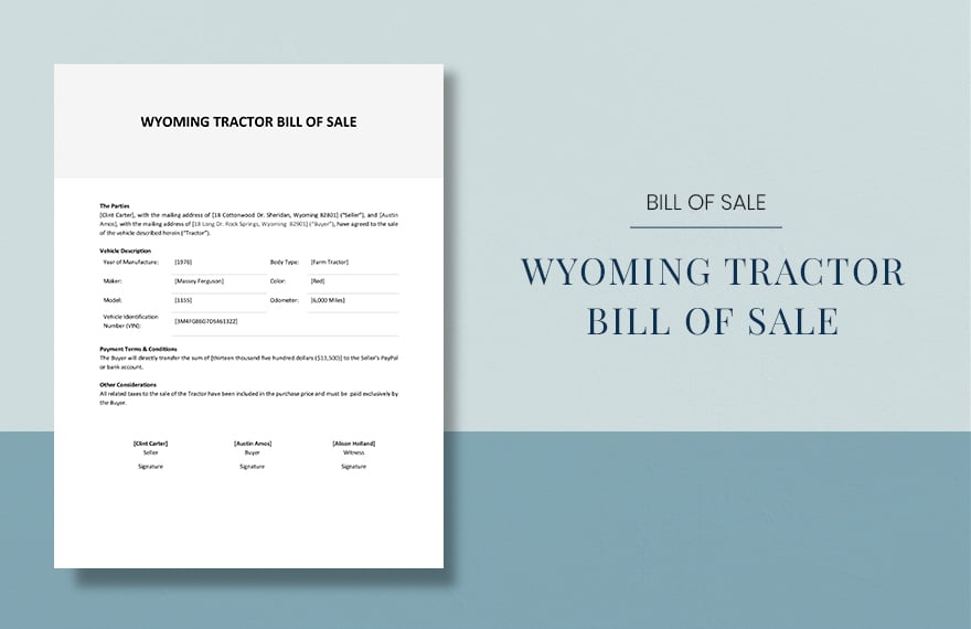 Wyoming Tractor Bill of Sale Template