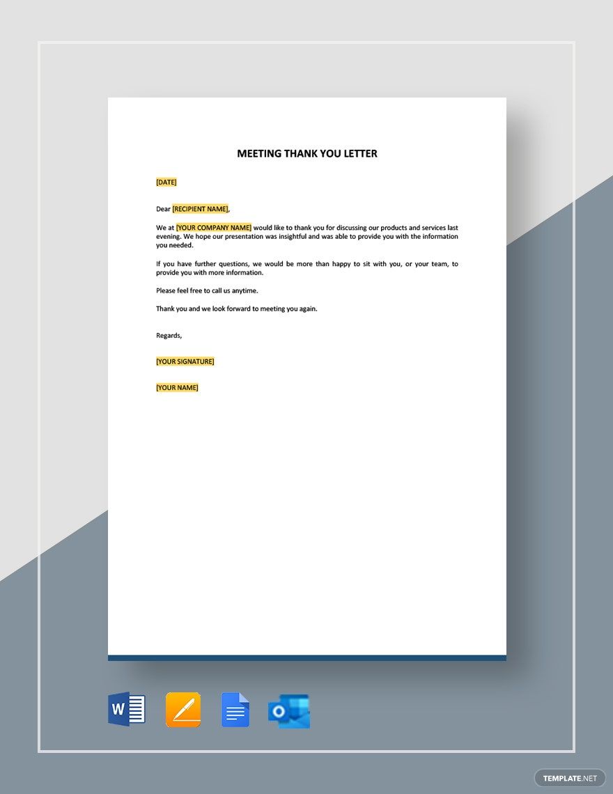 Meeting Thank You Letter Google Docs Word Outlook Apple Pages PDF Template