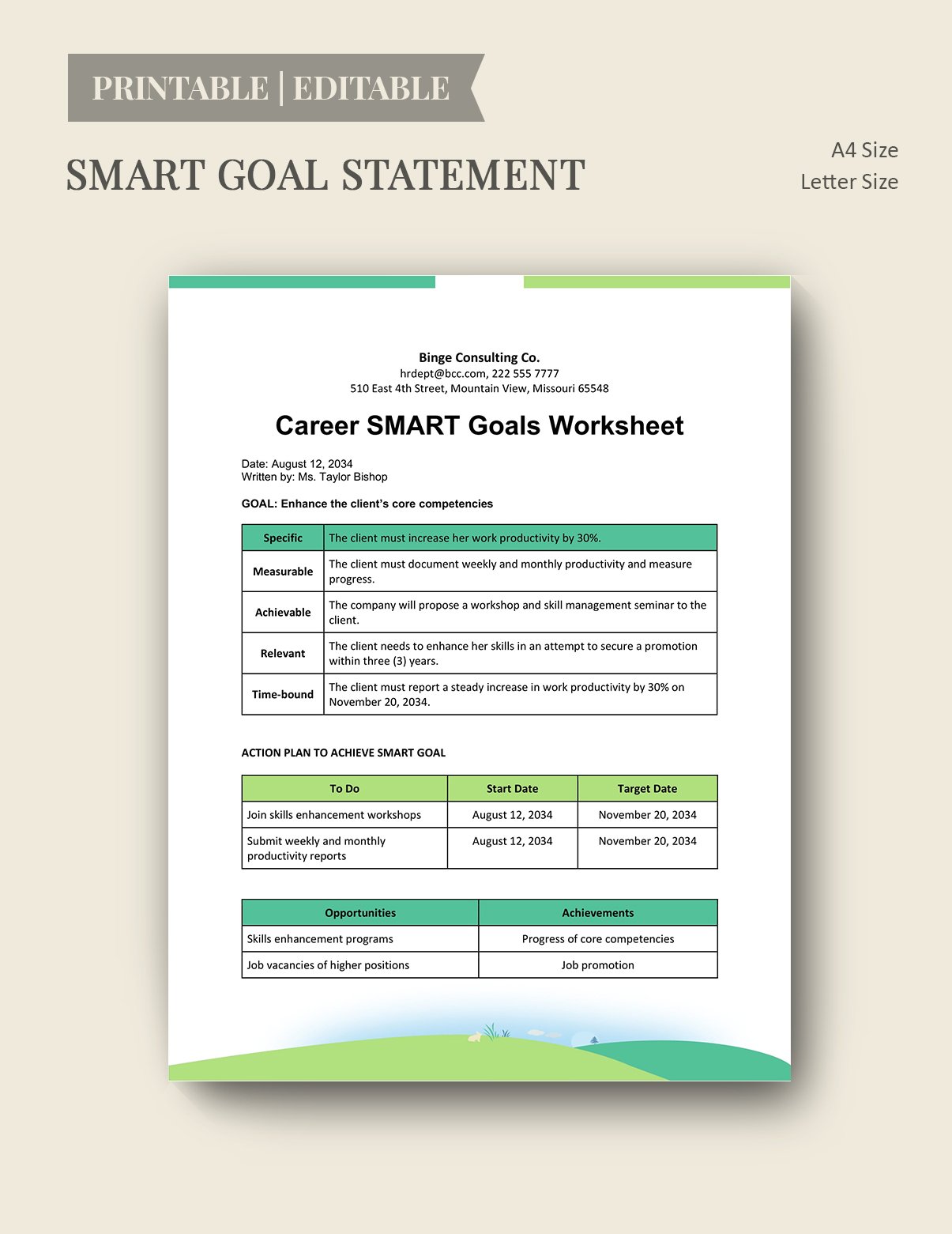 Career Smart Goals Worksheet Template