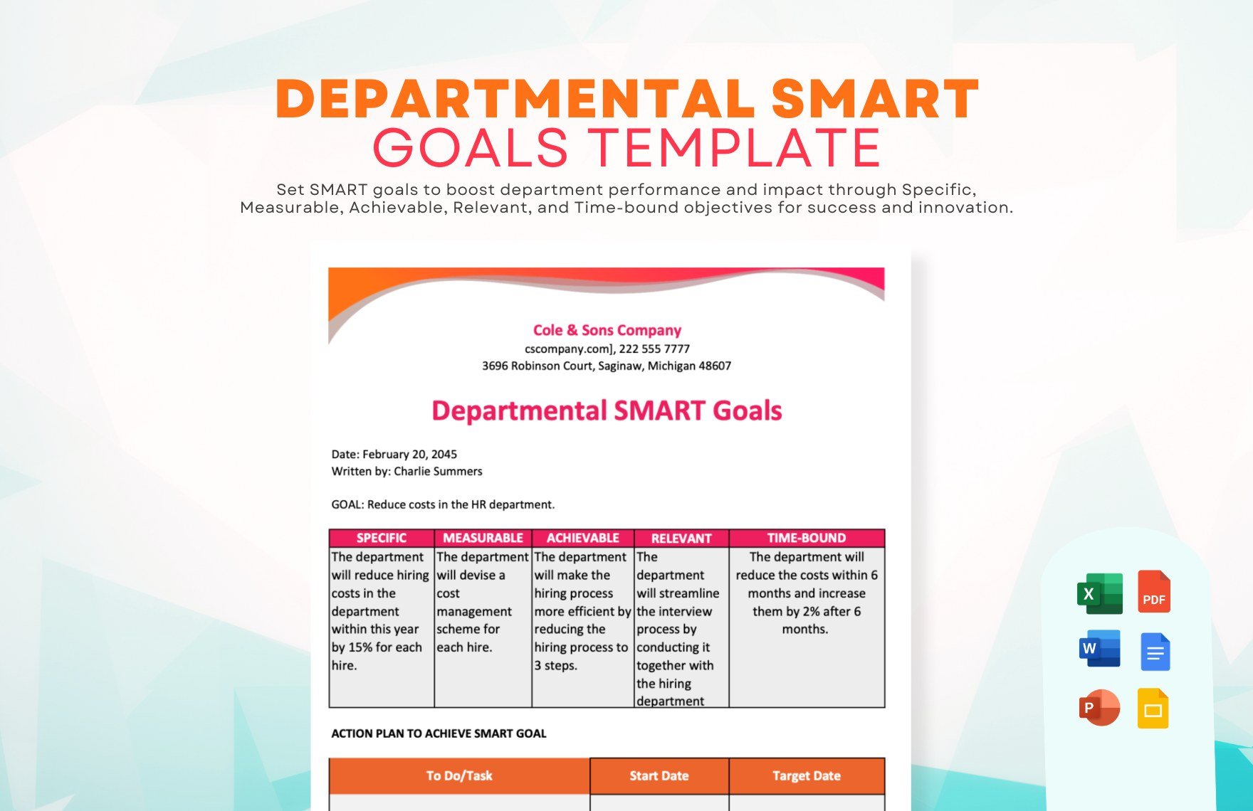 Departmental Smart Goals Template in Word, Google Docs, Excel, PDF, PowerPoint, Google Slides