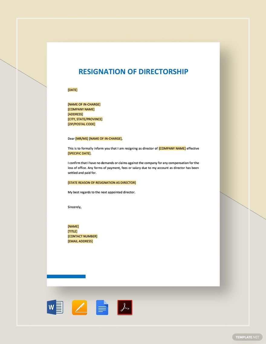 Resignation of Directorship Template
