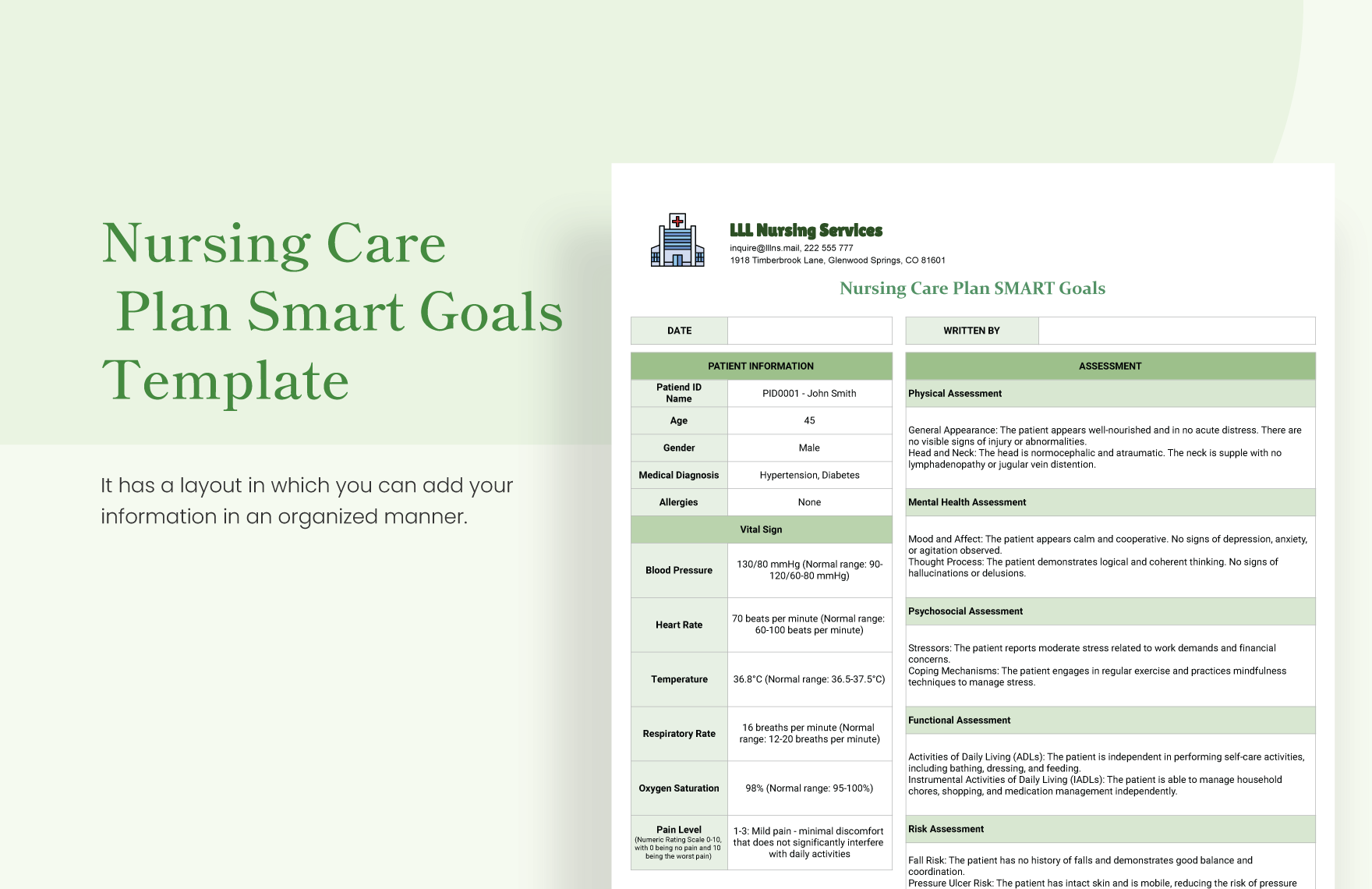 Nursing Care Plan Smart Goals Template