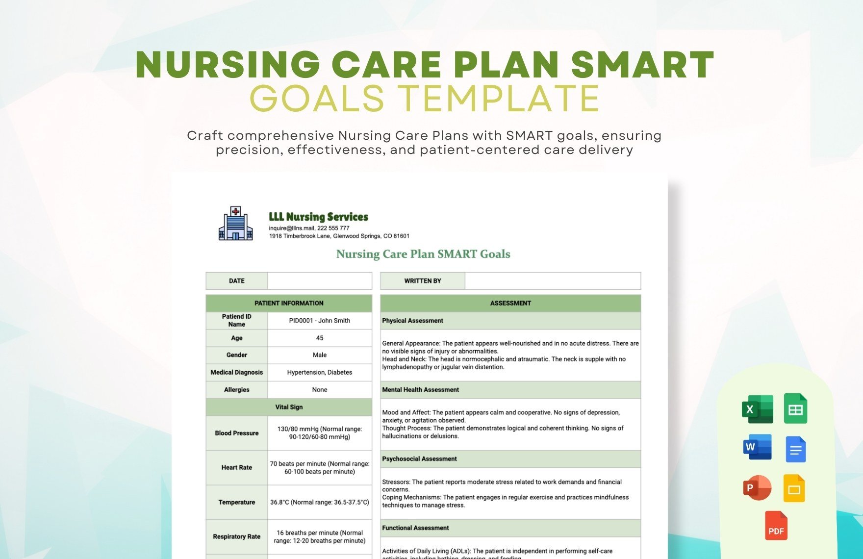 Nursing Care Plan Smart Goals Template in Word, Google Docs, Excel, PDF, Google Sheets, PowerPoint, Google Slides