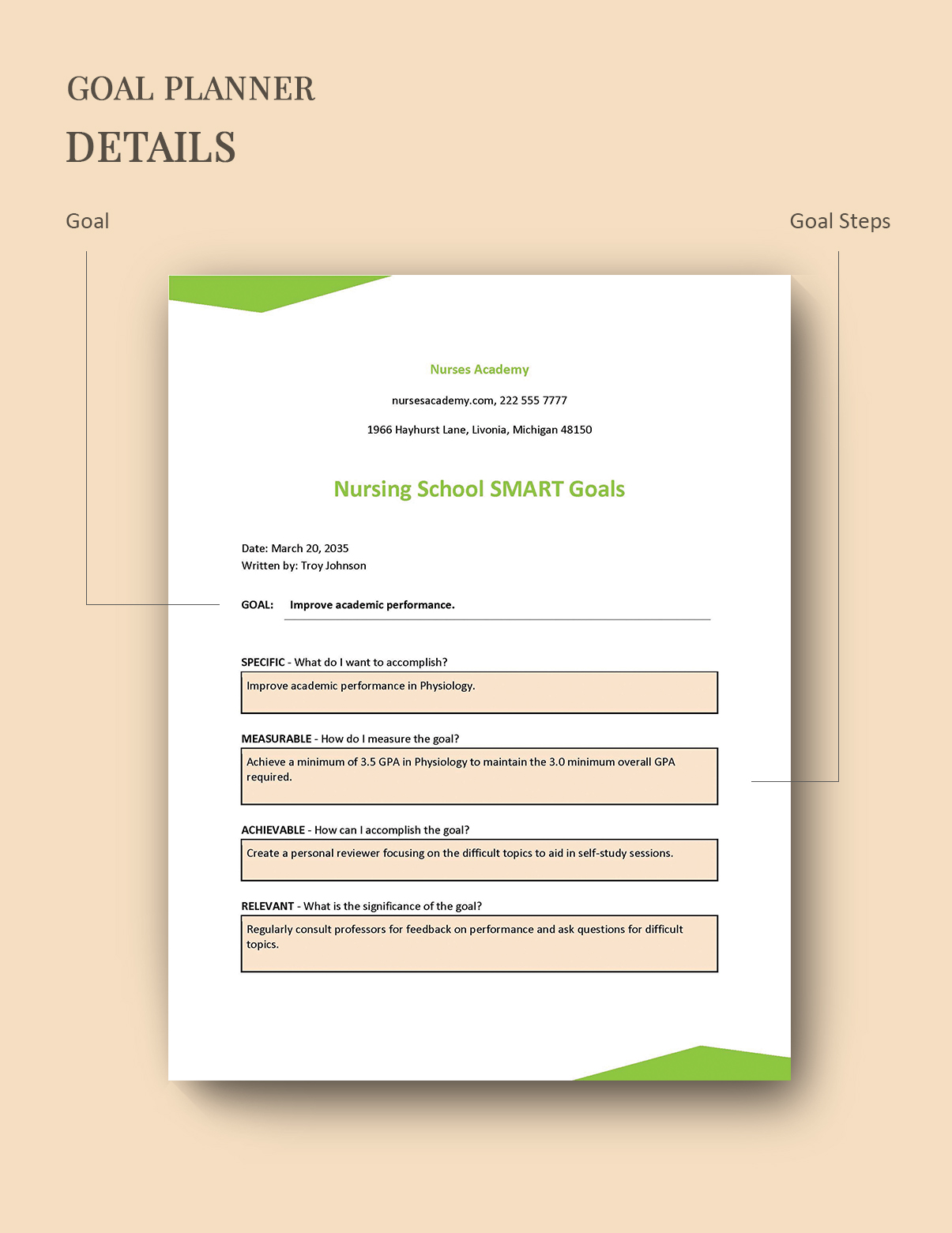 Nursing School Smart Goals Template - Google Docs, Google Slides, Excel ...