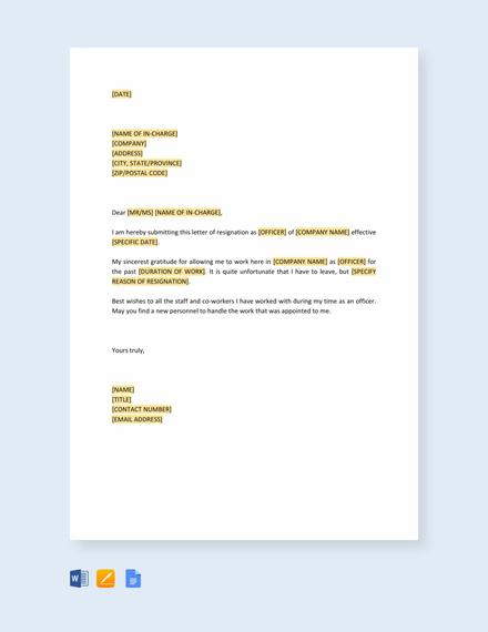 Officer Resignation Letter Template