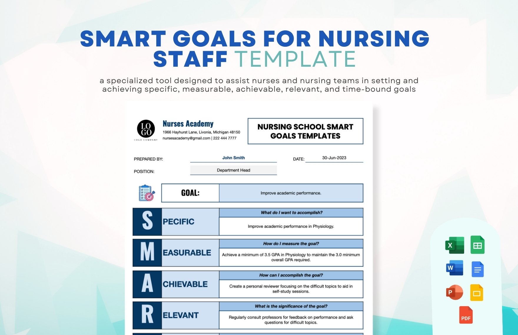 Smart Goals For Nursing Staff Template